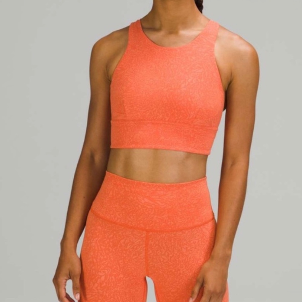 Lululemon Athletica Wunder Train Long Line Sports Bra Crunch Warm Coral - Size 8